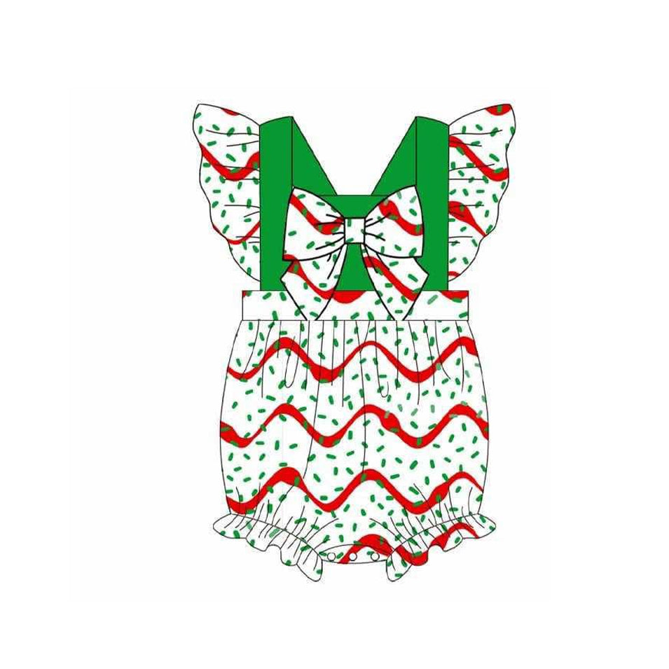 preorder SR3221 Christmas green sprinkles red flutter sleeve girls romper