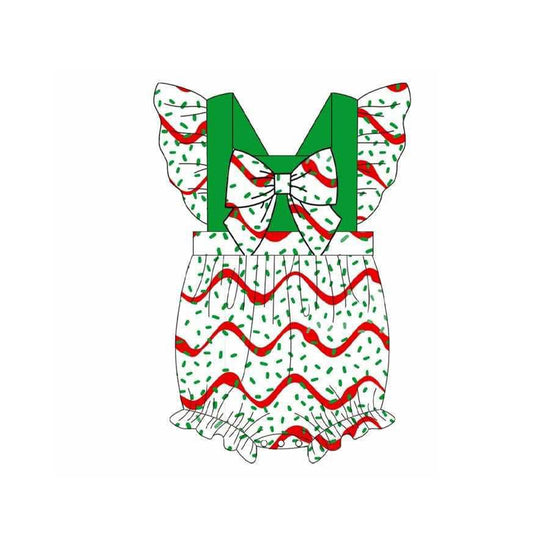 preorder SR3221 Christmas green sprinkles red flutter sleeve girls romper