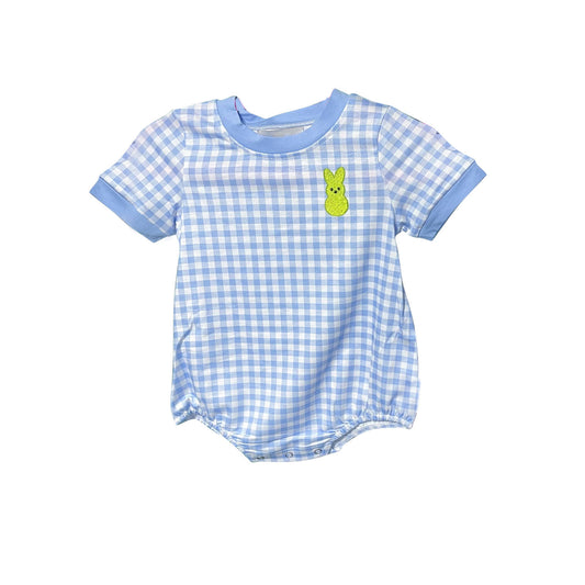 preorder SR3233 Easter bunny rabbit blue checkered short sleeve boys romper