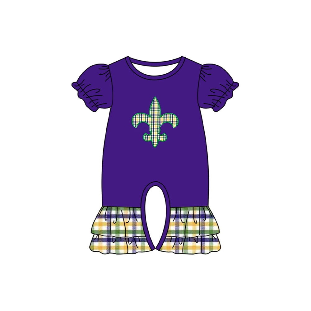 preorder SR3240 Mardi Gras purple short sleeve girls romper