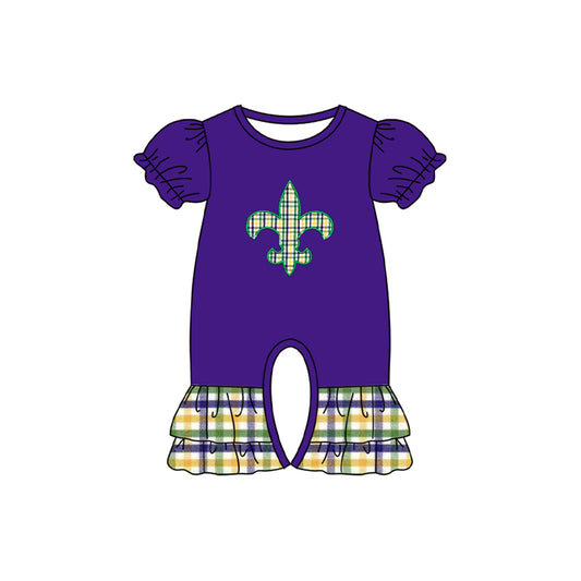 preorder SR3240 Mardi Gras purple short sleeve girls romper