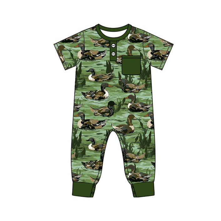 preorder SR3242 hunting mallard duck green short sleeve boys romper