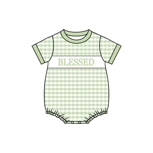 preorder SR3261 Blessed green checkered short sleeve boys romper