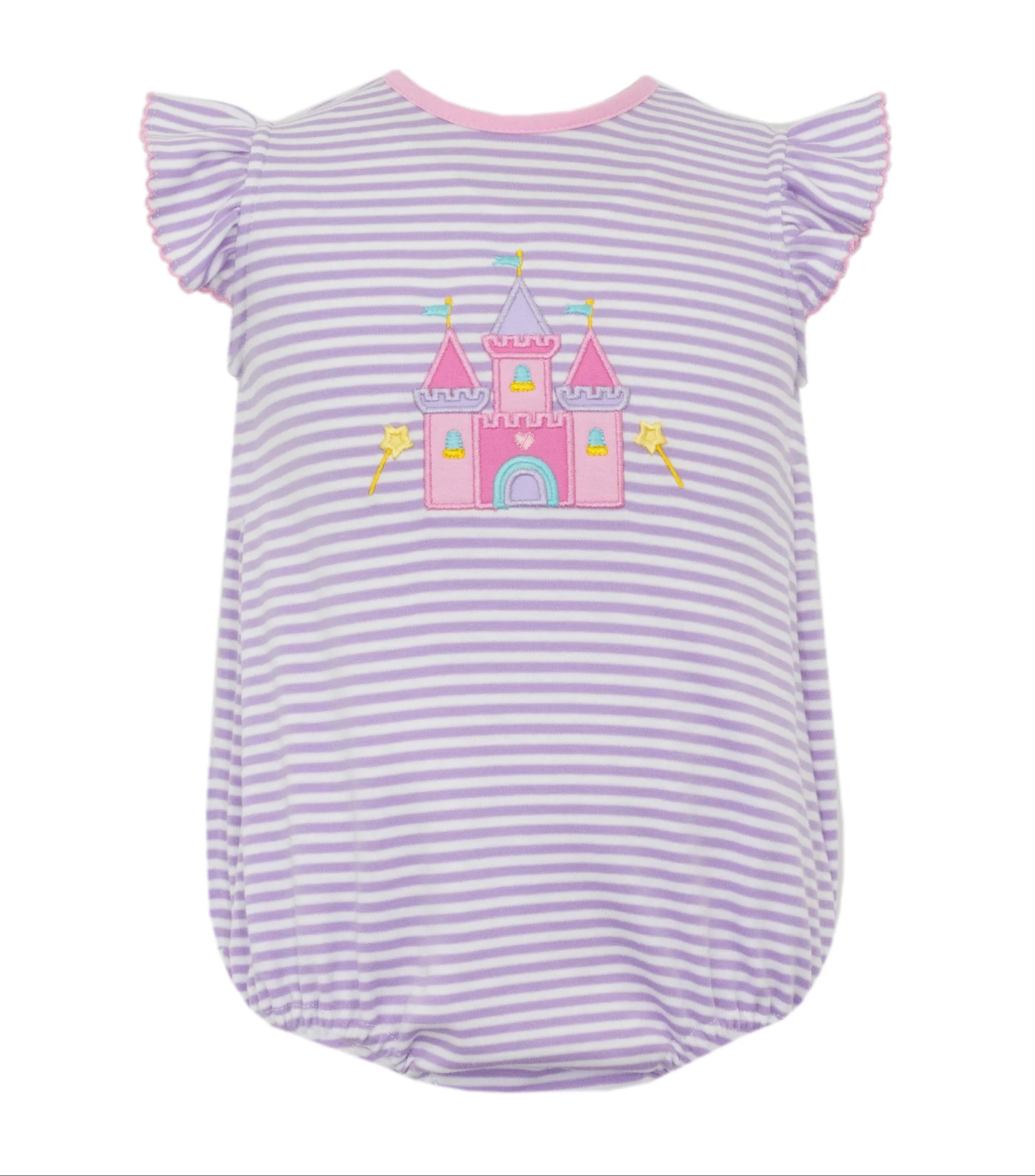 preorder SR3265 cartoon castle purple striped flutter sleeve girls romper
