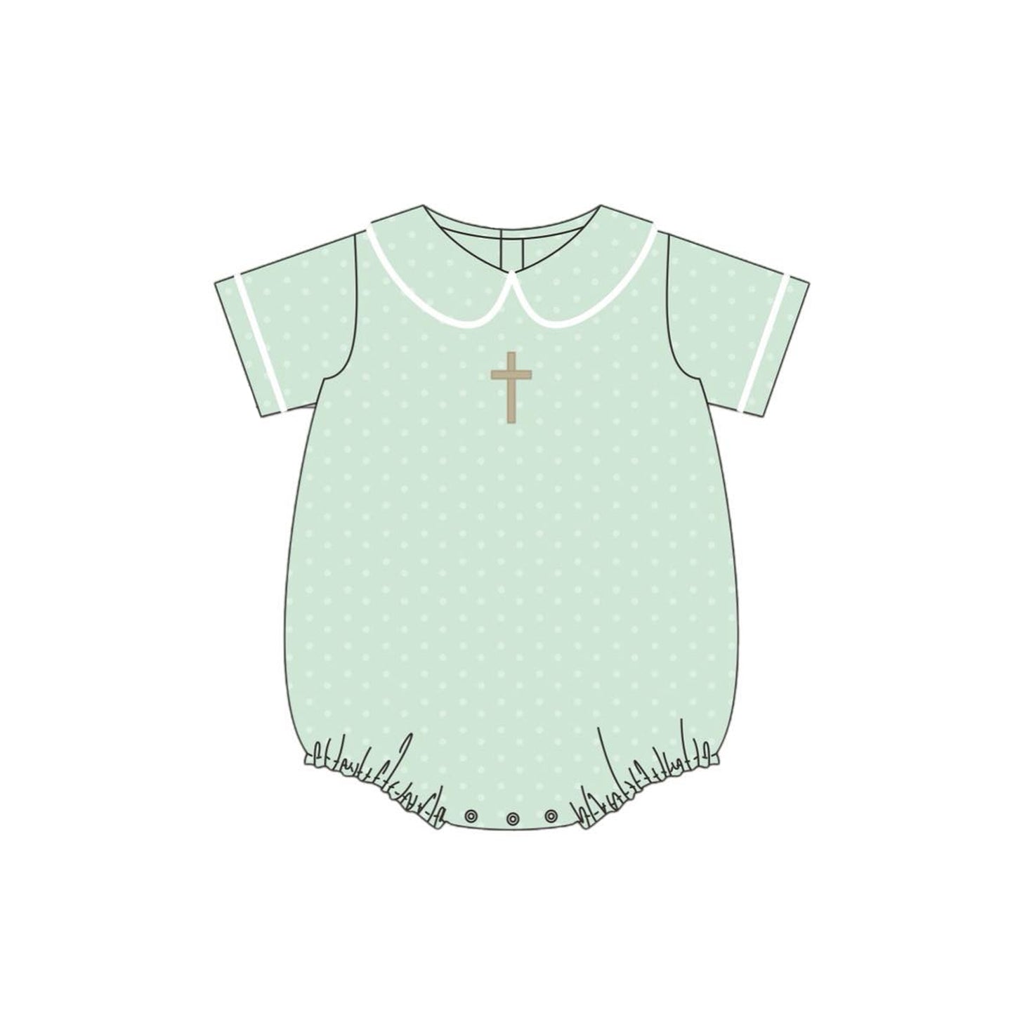 preorder SR3269 Easter cross green dot short sleeve girls romper