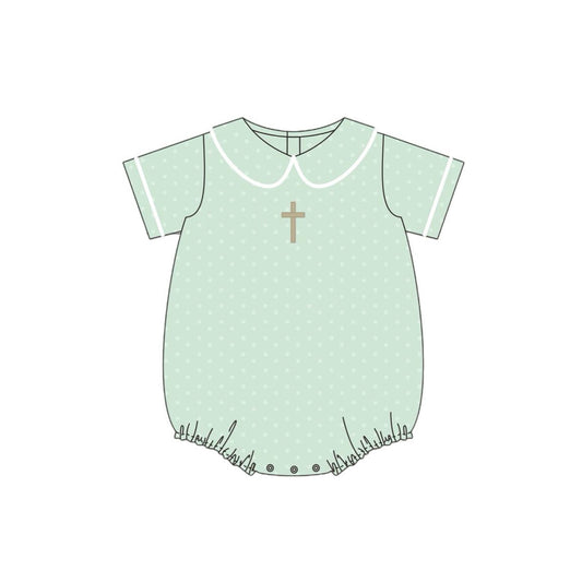 preorder SR3269 Easter cross green dot short sleeve girls romper