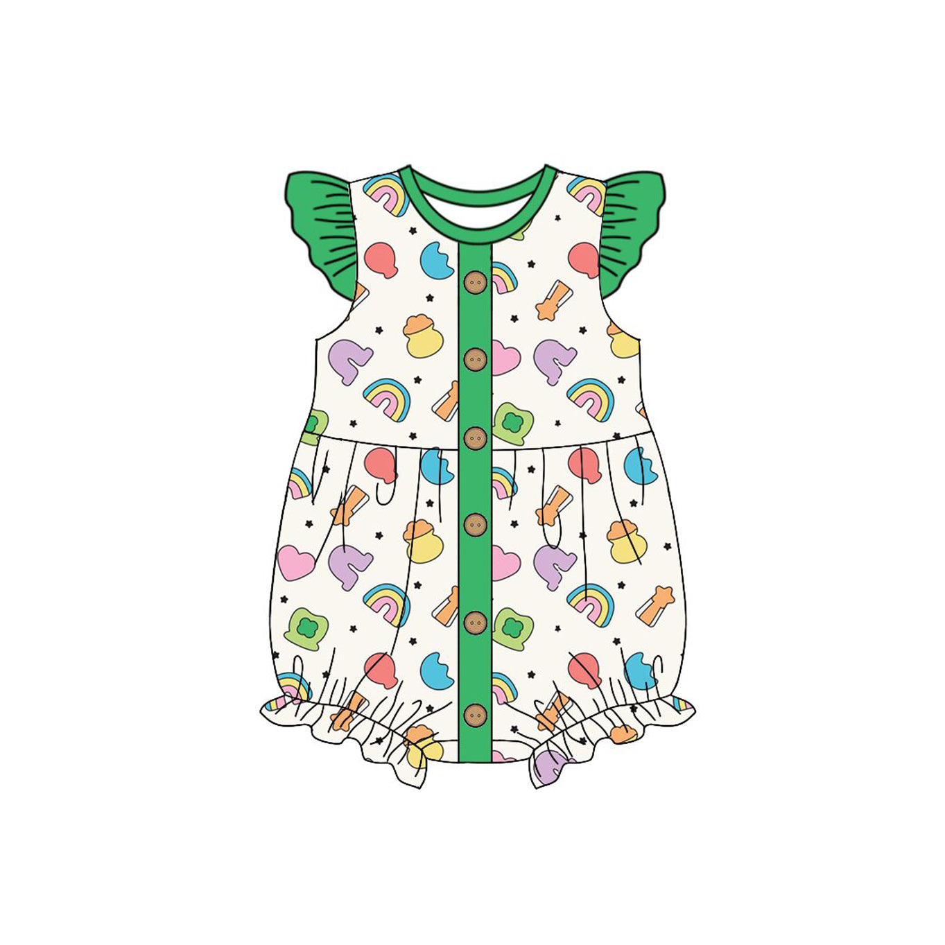 preorder SR3275 St Patrick rainbows heart green flutter sleeve girls romper