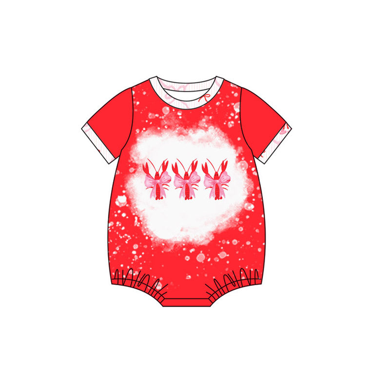 preorder SR3279 Mardi Gras crayfish red short sleeve girls romper