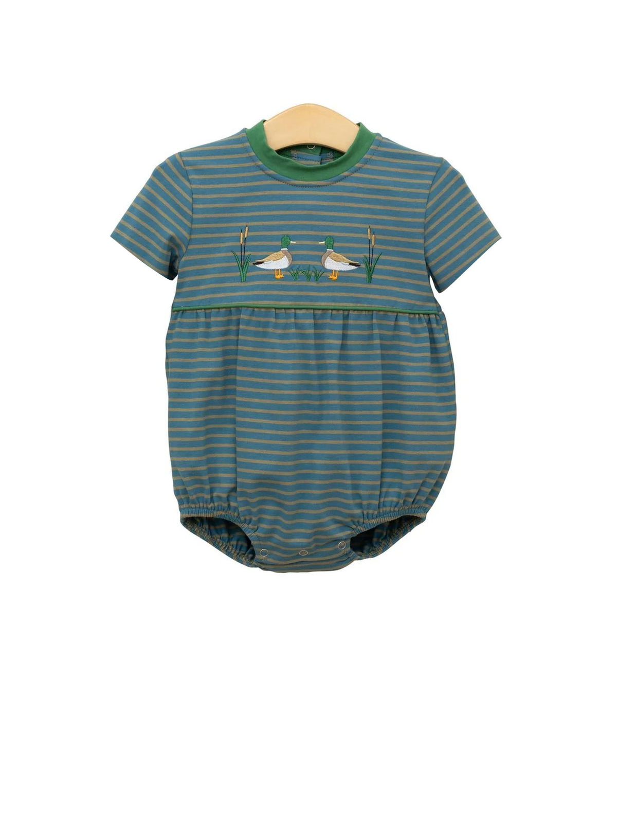preorder SR3296 mallard duck green striped short sleeve boys romper