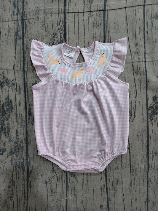 preorder Samples SR3316 cute dog pink bows flutter sleeve girls romper