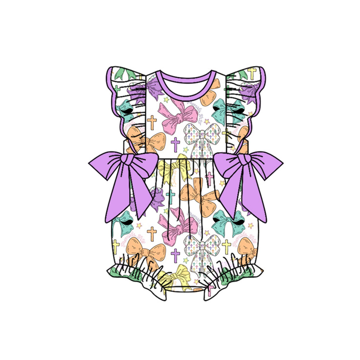 preorder SR3318 Easter colorful cross bows flutter sleeve puple bows girls romper