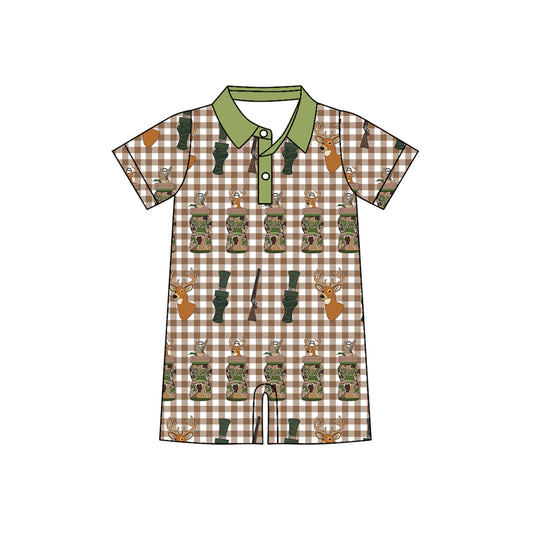 preorder SR3328 hunting duck call camo deer mallard checkered short sleeve boys romper