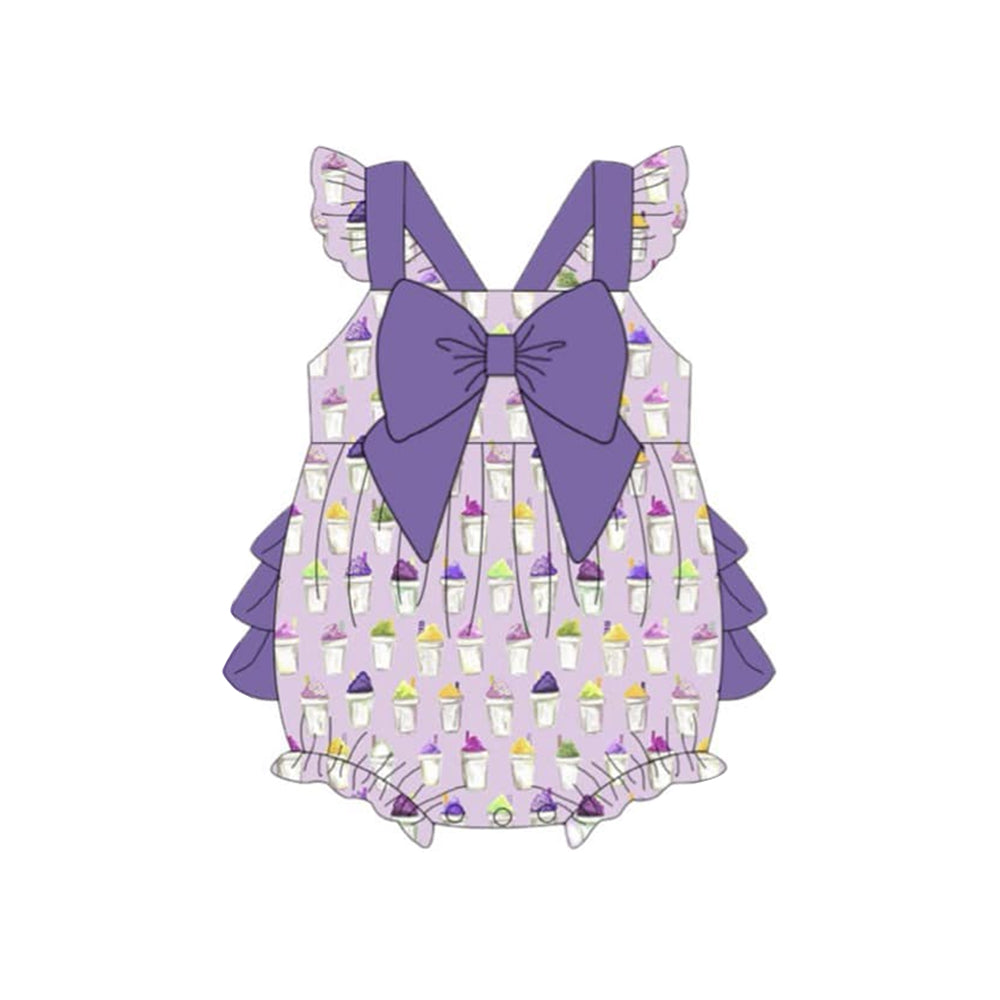 preorder SR3344 ice purple bow flutter sleeve girls romper