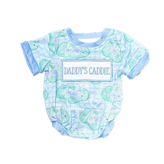 preorder SR3348 daddy's caddie golf blue checkered short sleeve boys romper
