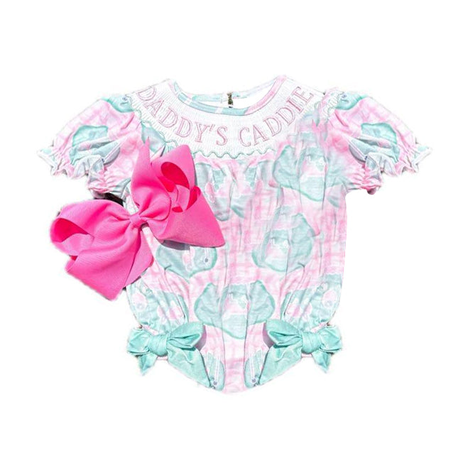 preorder SR3349 daddy's caddie golf pink checkered short sleeve girls romper