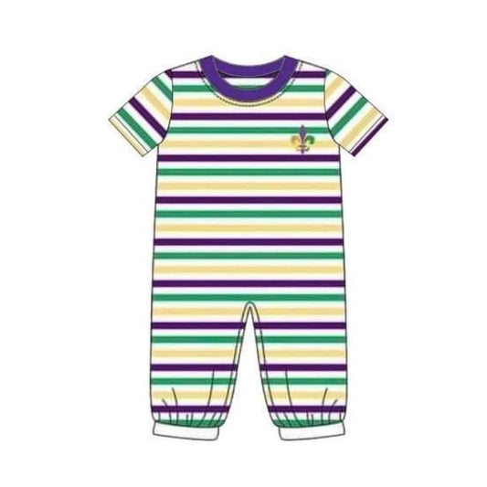 preorder SR3353 Mardi Gras striped short sleeve boys romper