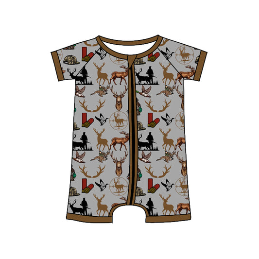preorder SR3365 hunting deer dog zipper short sleeve boys romper