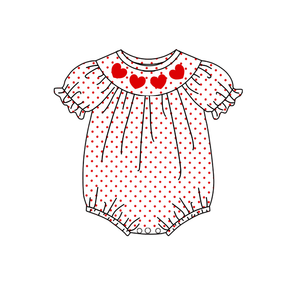 preorder SR3378 Valentine's Day red heart dot short sleeve girls romper