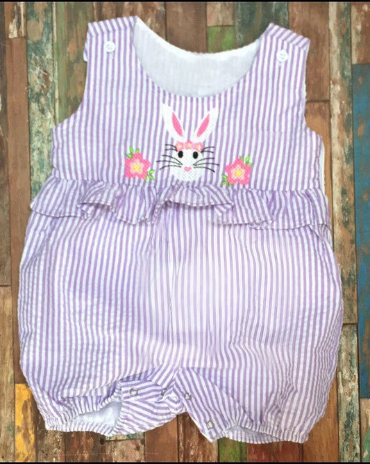 preorder SR3379 Easter bunny rabbit flowers purple striped sleevless girls romper