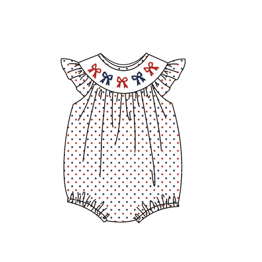 preorder SR3390 July 4th red blue bows dot flutter sleeve girls romper