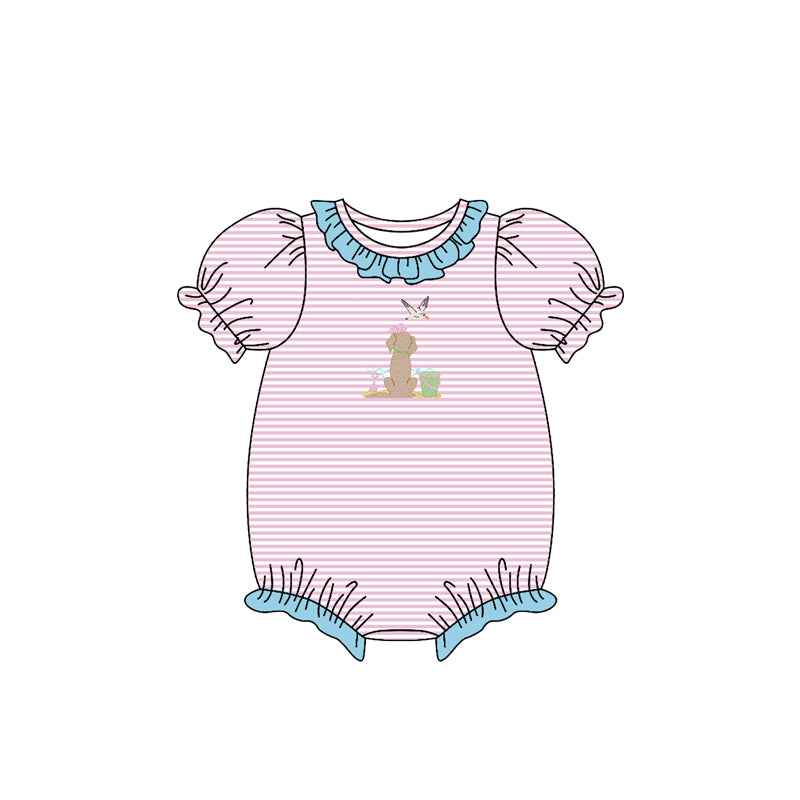 preorder SR3406 cute mallard duck dog pink short sleeve girls romper