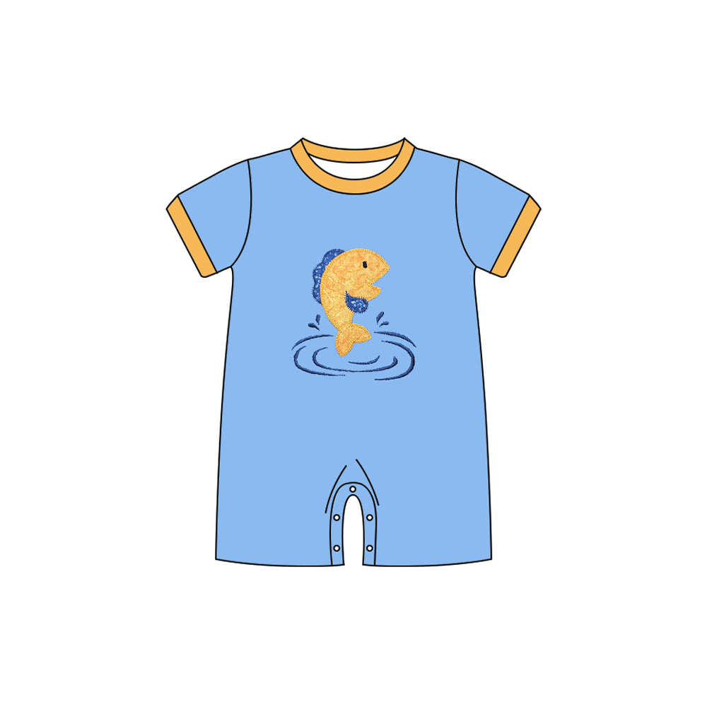 preorder SR3409 fish blue short sleeve boys romper