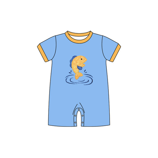preorder SR3409 fish blue short sleeve boys romper