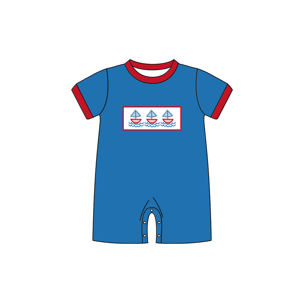 preorder SR3410 sailboat blue short sleeve boys romper