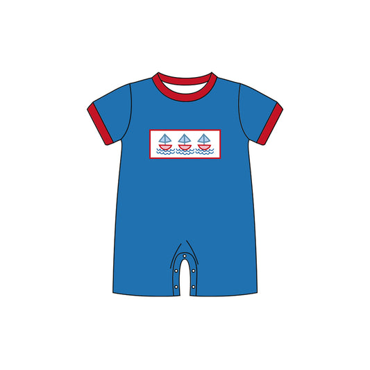 preorder SR3410 sailboat blue short sleeve boys romper