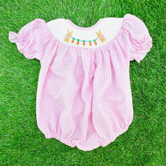 preorder SR3416 Easter bunny rabbit carrot pink short sleeve girls romper