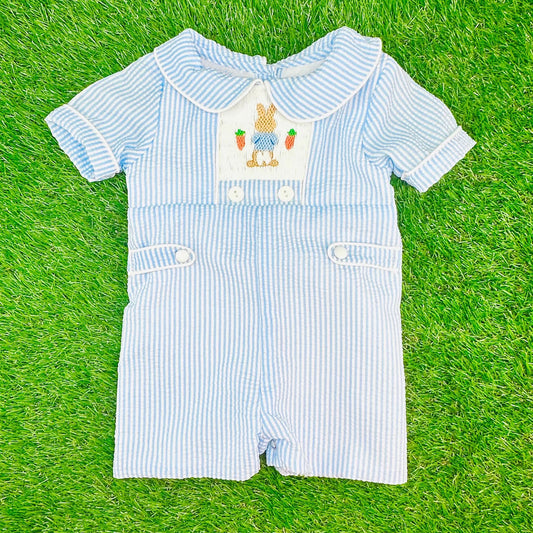 preorder SR3417 Easter bunny rabbit carrot blue short sleeve boys romper