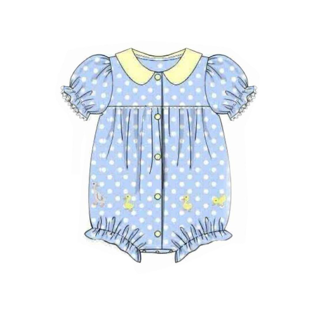 preorder SR3419 Easter bunny rabbit duck blue dot short sleeve girls romper