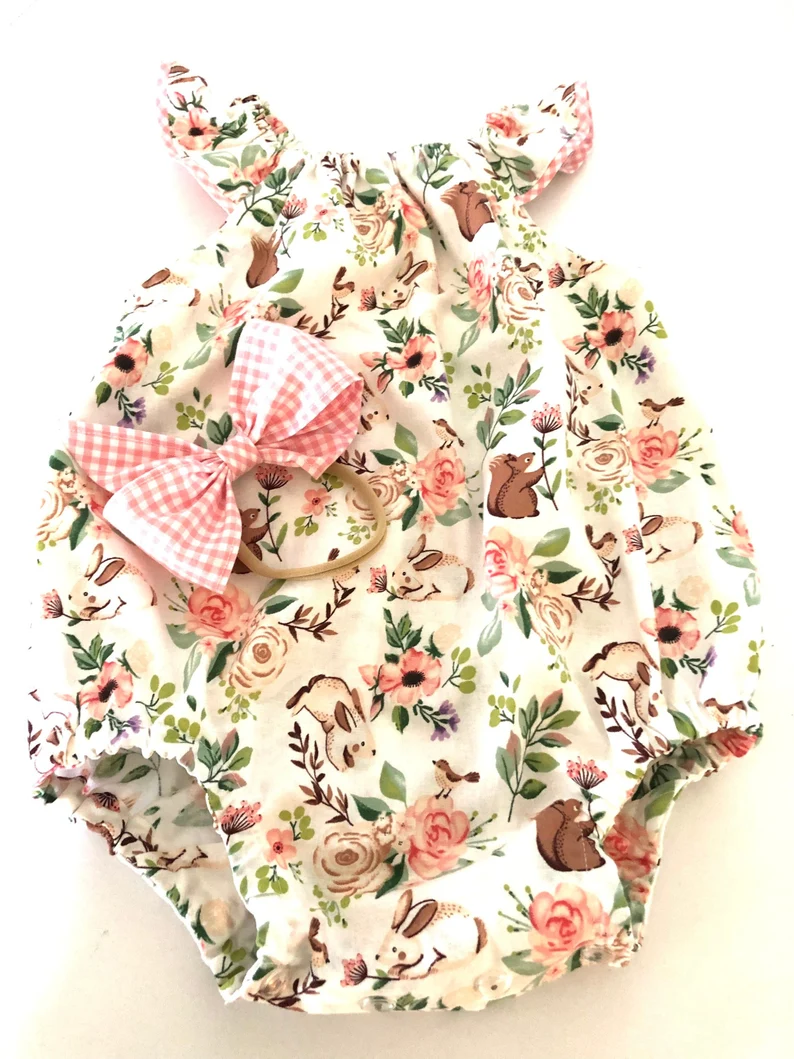 preorder SR3427 Easter bunny rabbit flowers girls romper