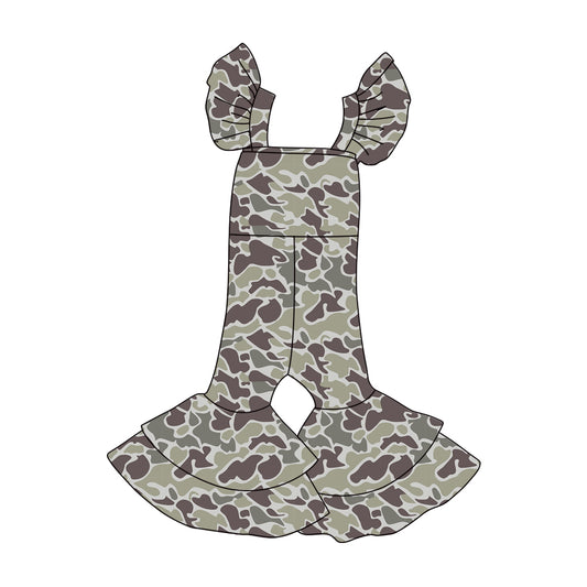 preorder SR3433 hunting camo flutter sleeve girls jumpsuits