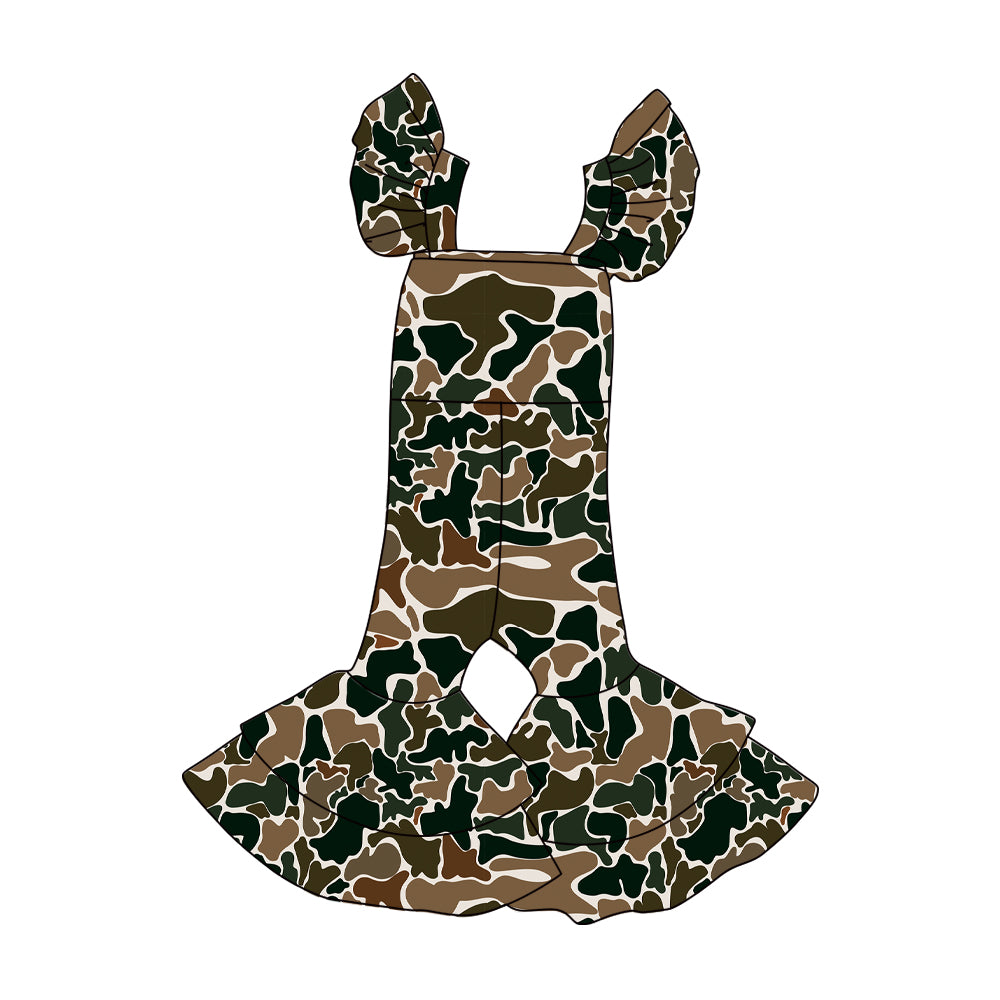 preorder SR3437 hunting camo flutter sleeve girls jumpsuits