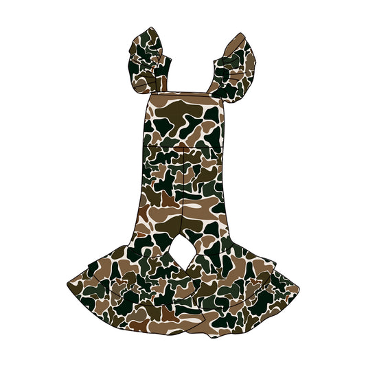 preorder SR3437 hunting camo flutter sleeve girls jumpsuits