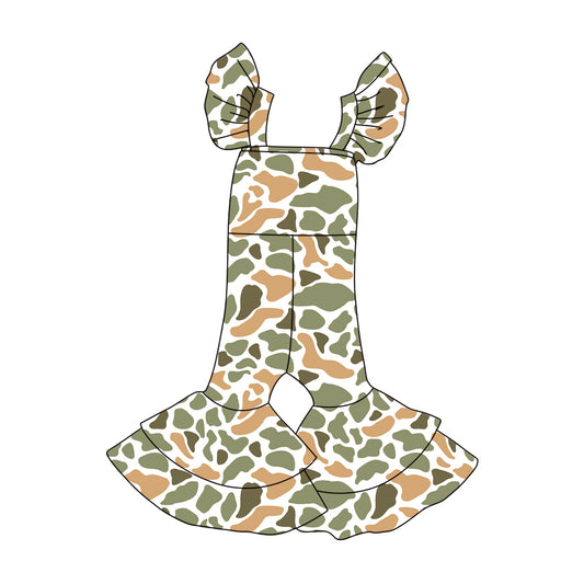preorder SR3439 hunting camo flutter sleeve girls jumpsuits