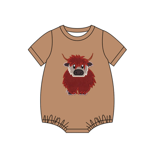 preorder SR3442 highland cow brown short sleeve boys romper