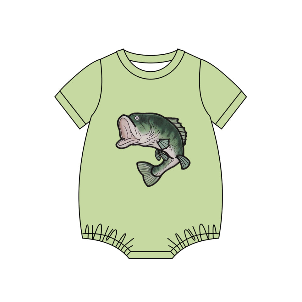 preorder SR3446 fishing green short sleeve boys romper