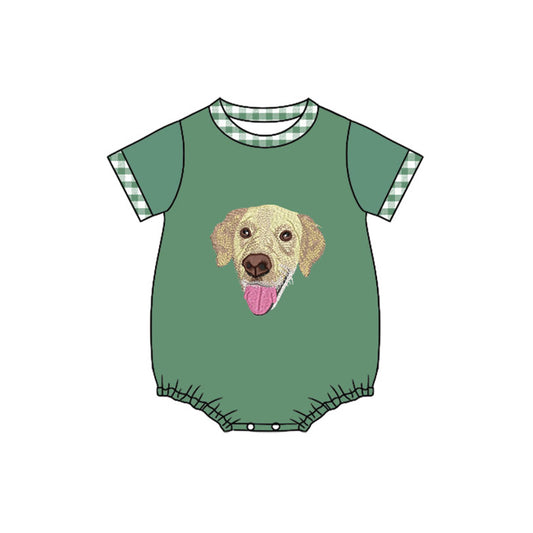 preorder SR3468 Cute Dog Pet Green Short Sleeve Boys Romper