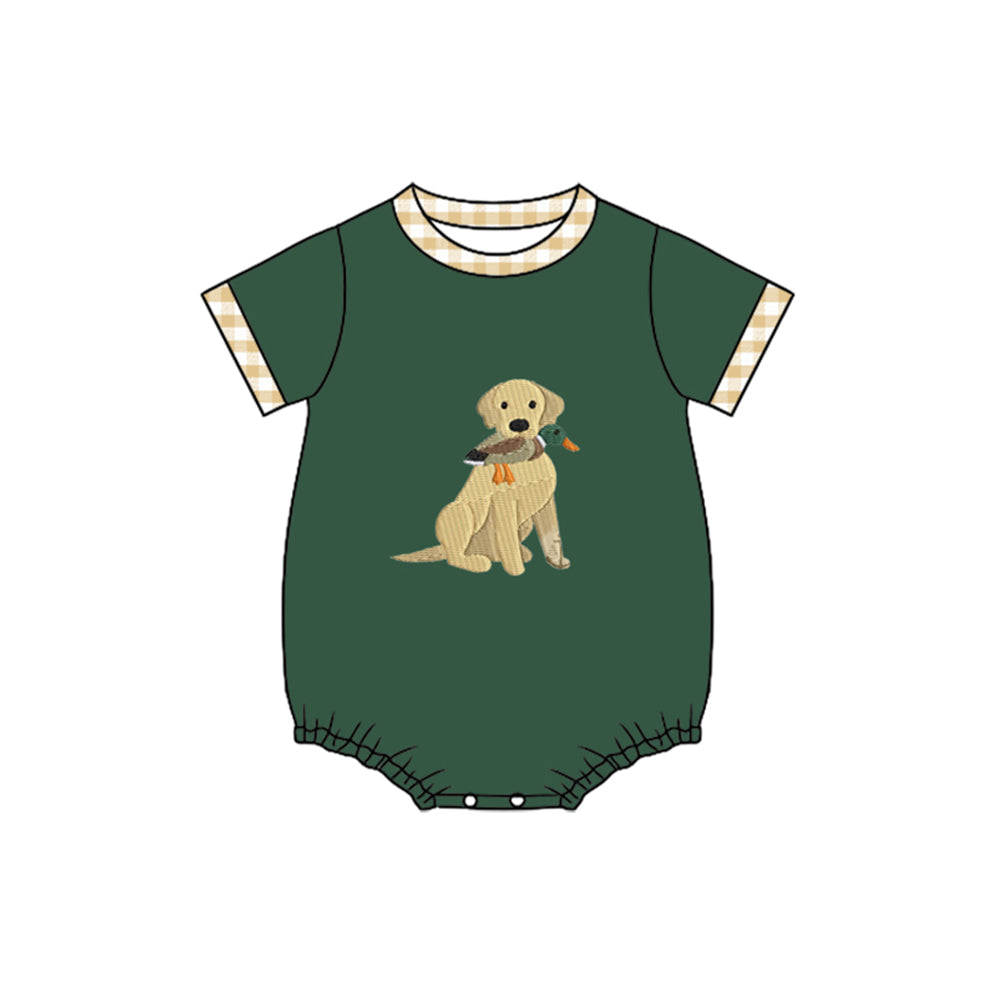 preorder SR3469 Cute Dog Pet Green Short Sleeve Boys Romper