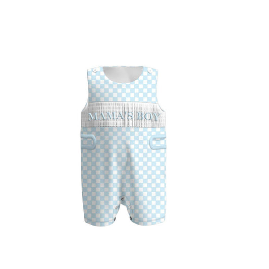 preorder SR3483 Mama's Boy Blue Checkered Sleeveless Boys Romper