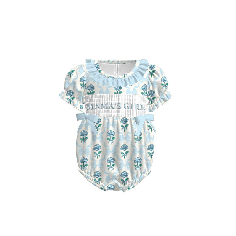 preorder SR3484 Mama's Girl Blue Bows Short Sleeve Girls Romper