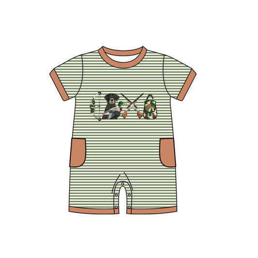 preorder SR3510 Hunting Mallard Duck Striped Short Sleeve Boys Romper