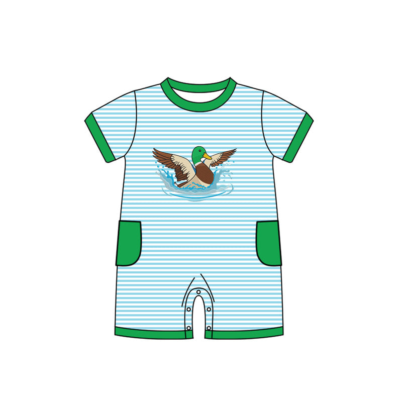 preorder SR3511 Hunting Mallard Duck Striped Short Sleeve Boys Romper
