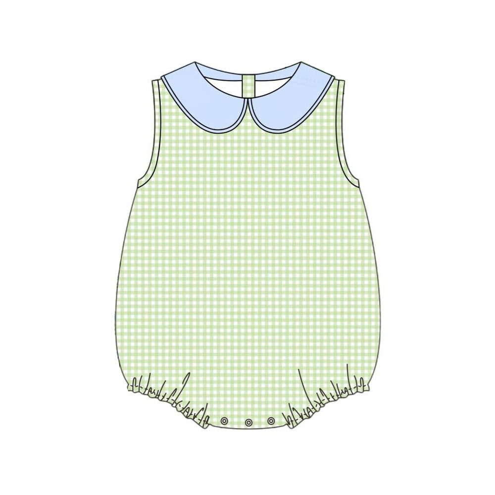 preorder SR3512 Green Checkered Sleeveless Girls Romper