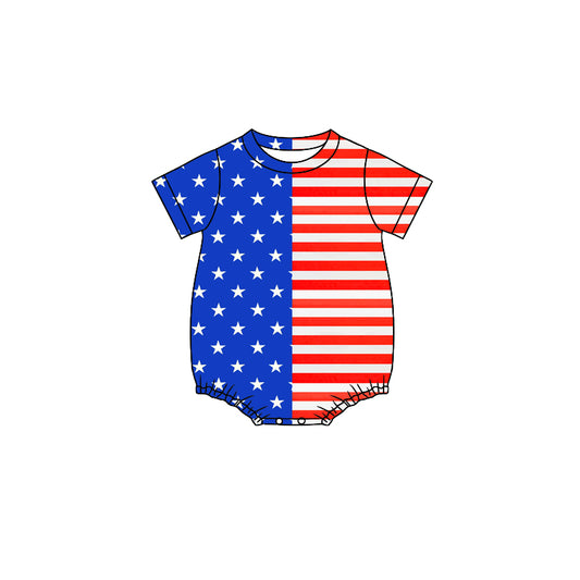 preorder SR3515 July 4th Star Striped Short Sleeve Boys Romper