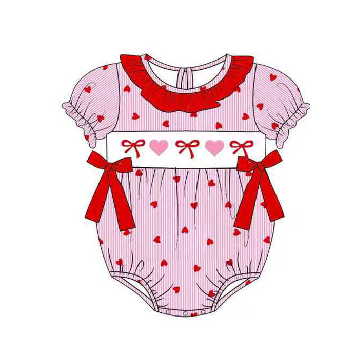 preorder SR3520 Valentine's Day Heart Bows Short Sleeve Girls Romper