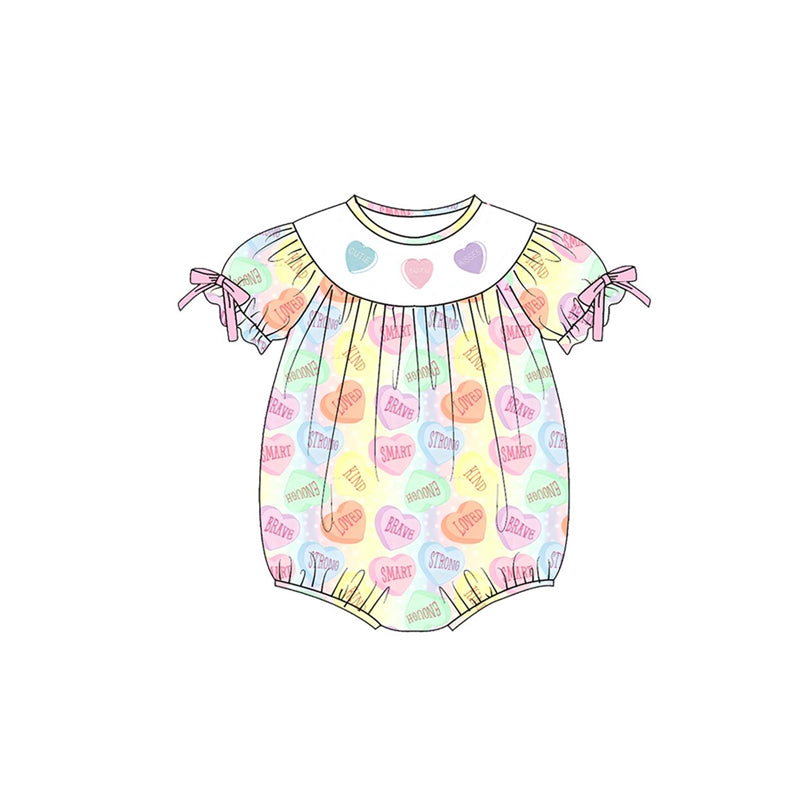 preorder SR3522 Valentine's Day Loved Heart Short Sleeve Girls Romper