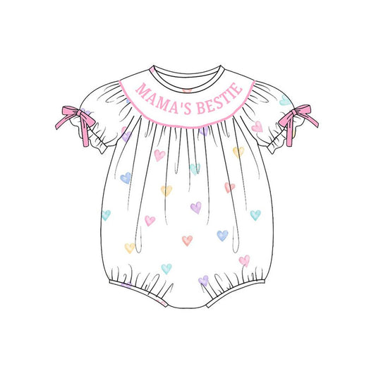 preorder SR3523 Valentine's Day Mama's Bestie Heart Short Sleeve Girls Romper